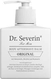 Dr. Severin Body Aftershave Balm für Männer, Original, 200 ml Flasche mit Pumpspender, enthält Hamamelis, Menthol und Rosmarin.
