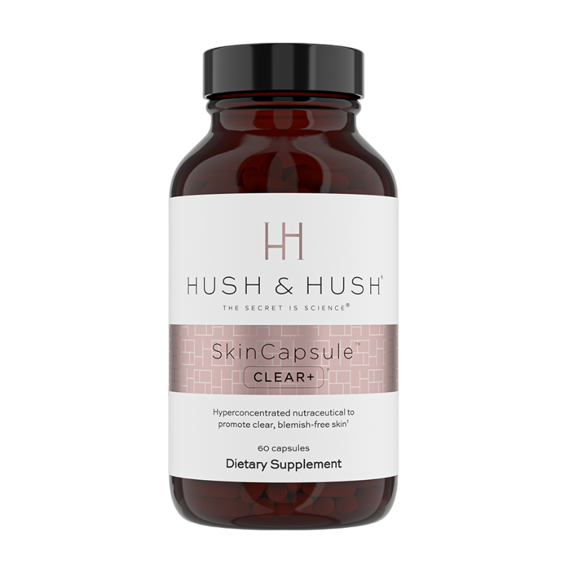 Hush & Hush SkinCapsule Clear+ Nahrungsergänzungsmittel, 60 Kapseln, zur Förderung klarer, makelloser Haut.